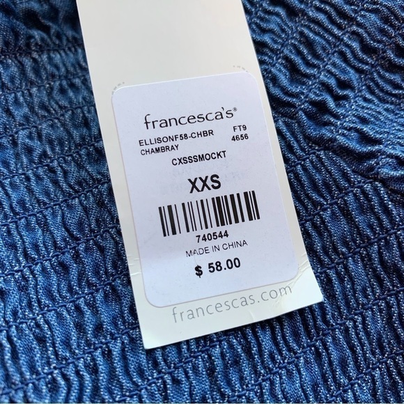 BLUE Rain Francescas chambray Ellison Romper size XXS Ruched Off Shoulder rodeo - Picture 13 of 13